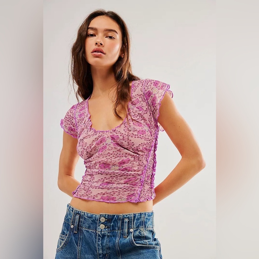 NEW Free People Oh My Baby Tee Cropped Blouse Top
